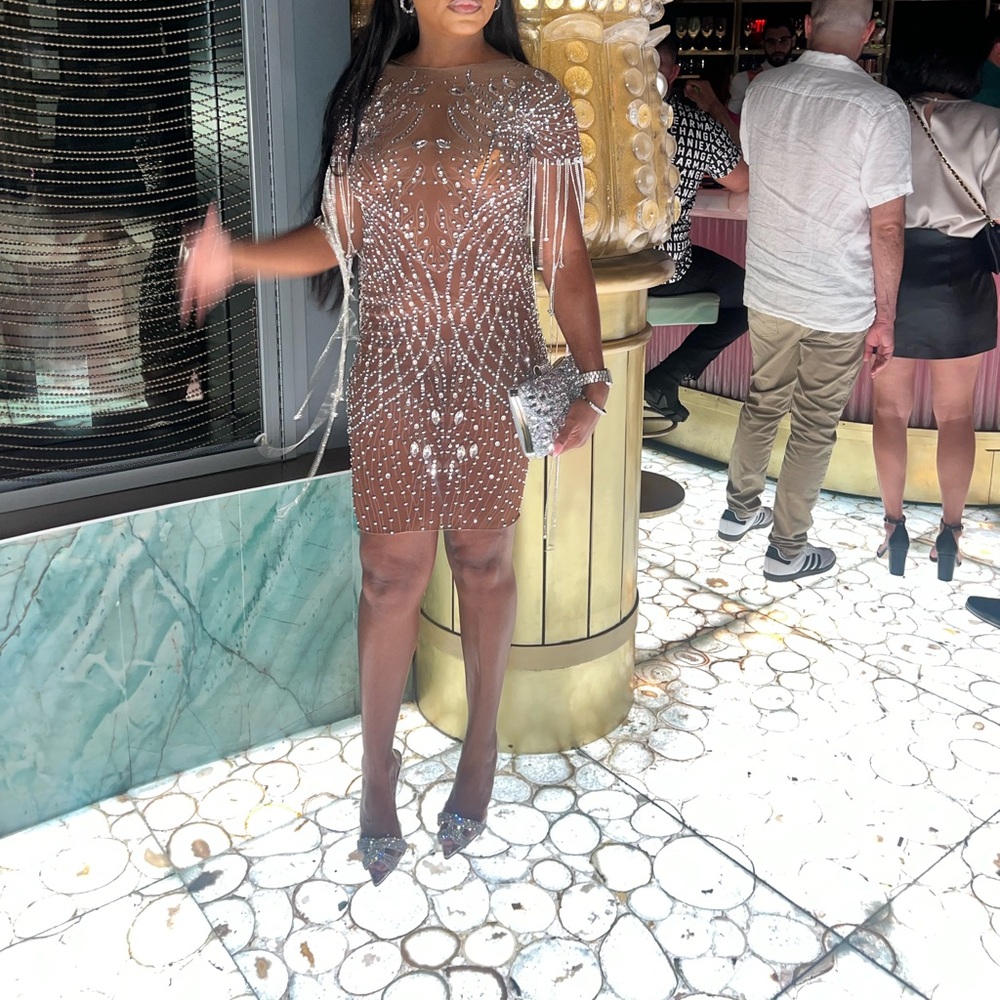 Elegant Brown Beaded Dress
